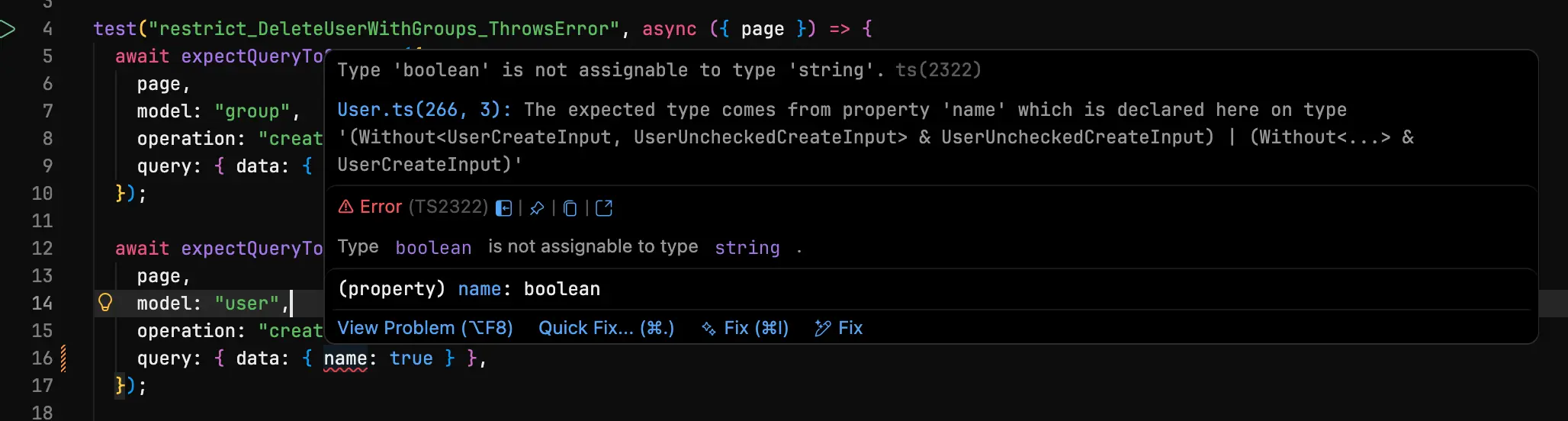 TypeScript error on wrong field type